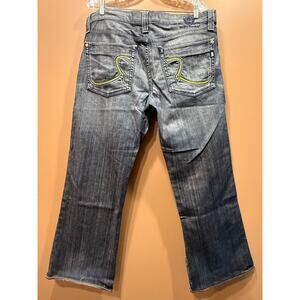 Rock & Republic Jeans Mens 36W 27L Boot Cut Dark Blue Y2K Grunge Embroidery